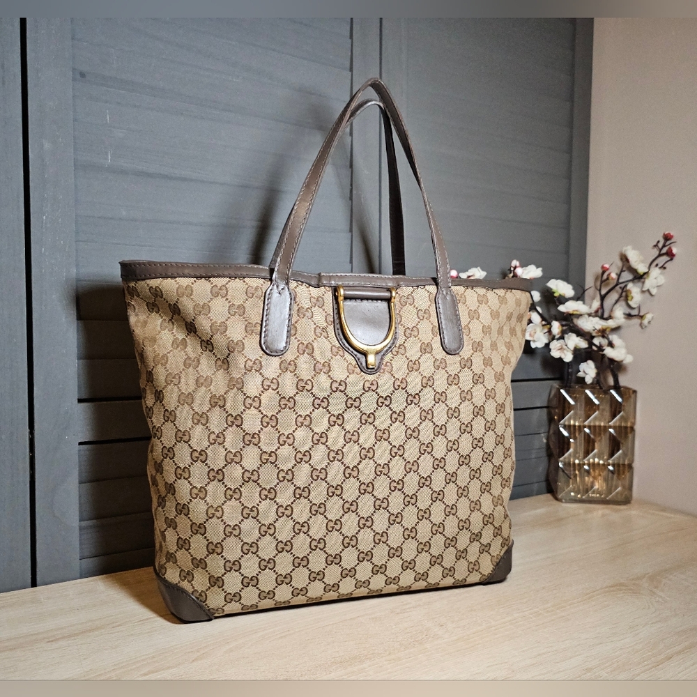 Authentic GUCCI Supreme Monogram GG Canvas Stirrup Large Tote